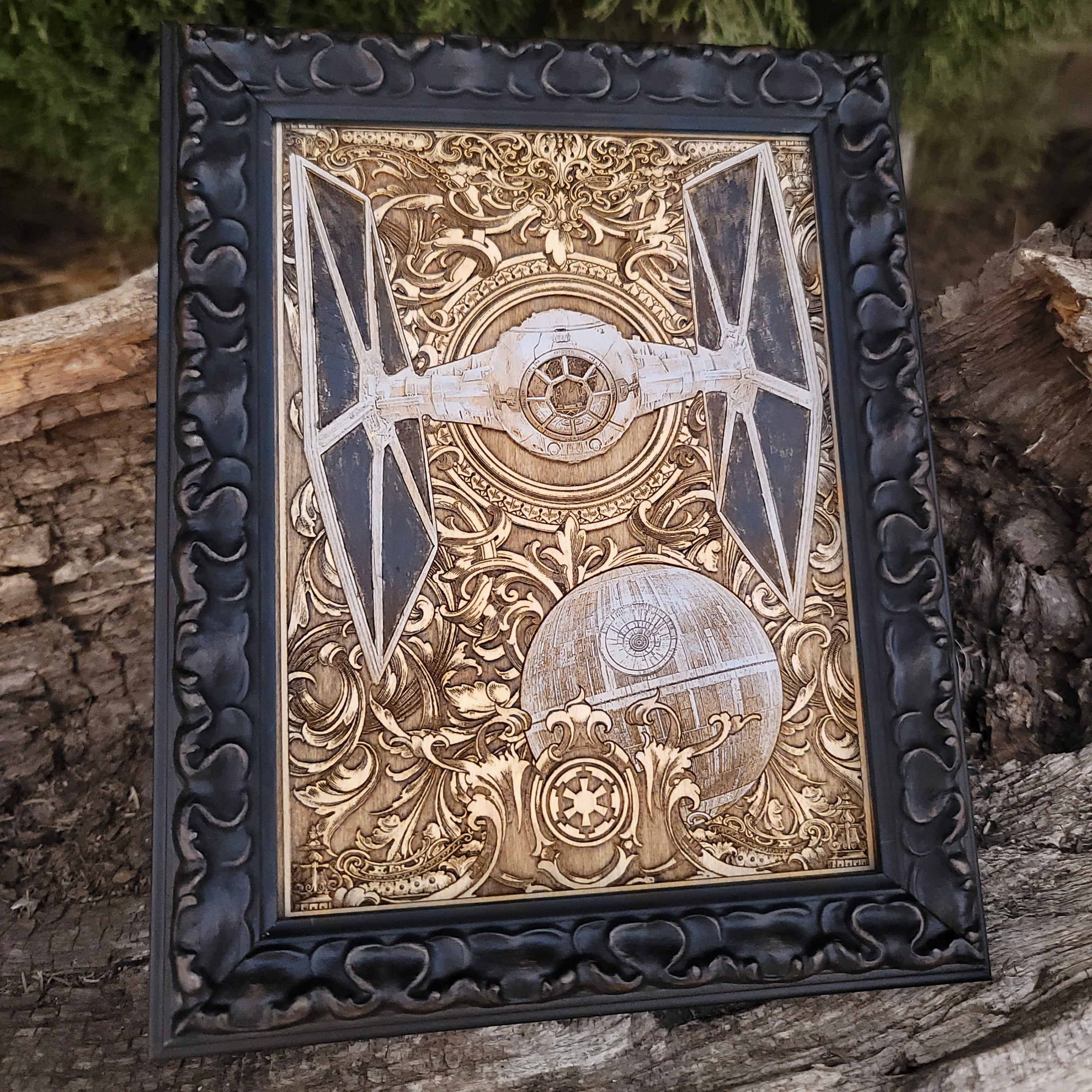 Star Wars Tie Fighter wooden engraving - sci-fi gift for collectors