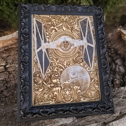 Star Wars Tie Fighter wooden engraving - sci-fi gift for collectors