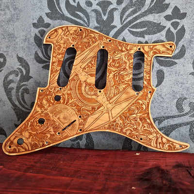 Custom Telecaster style wood guitar pickguard made from real cherrywood