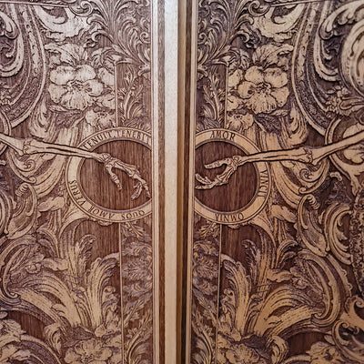 Skeleton couple wood engraving, unique wedding or engagement gift.