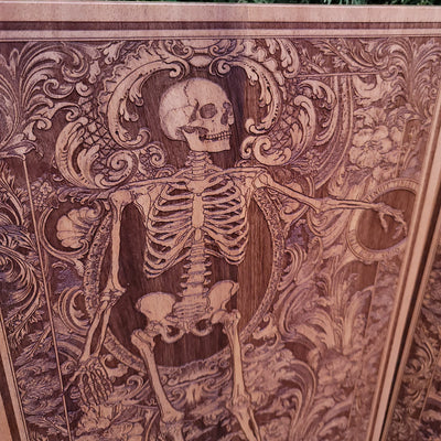 Till Death Do Us Part skeleton couple wood art, great for anniversaries.
