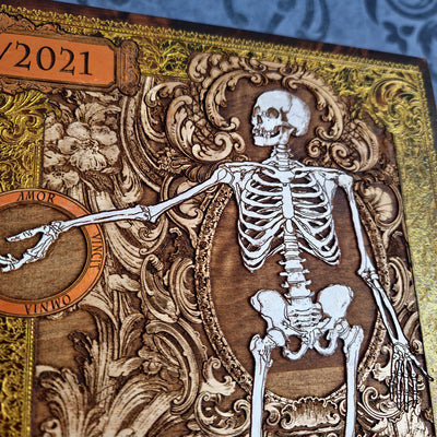 Gothic romantic wood wall decor with hand painted skeleton couple