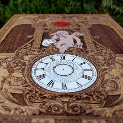 Gothic engraved wood art – gothic art, engraved wood, dark fantasy, skeleton design, artisan crafted