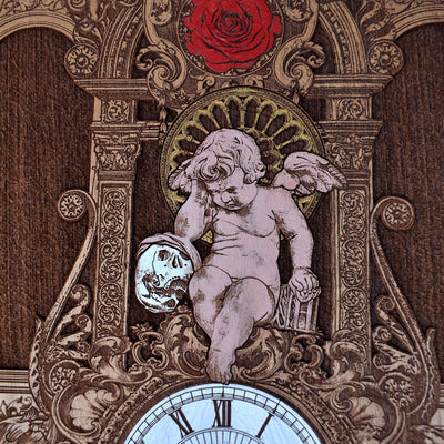 Gothic engraved wood art – gothic art, engraved wood, dark fantasy, skeleton design, artisan crafted