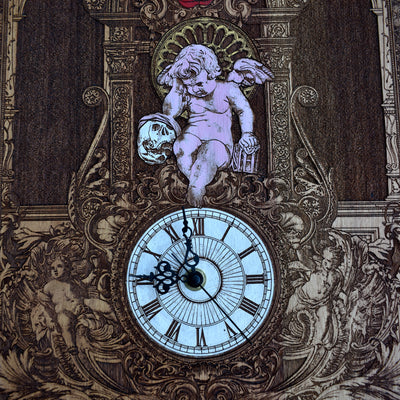 Gothic engraved wood art – gothic art, engraved wood, dark fantasy, skeleton design, artisan crafted