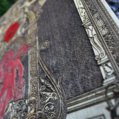 Gothic engraved wood art – gothic art, engraved wood, dark fantasy, skeleton design, artisan crafted