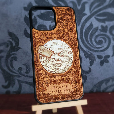 iPhone & Samsung Galaxy Wood Phone Case -Artwork "Trip to the Moon" Hand Painted