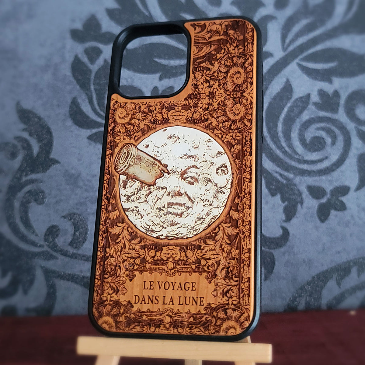 iPhone & Samsung Galaxy Wood Phone Case -Artwork "Trip to the Moon" Hand Painted