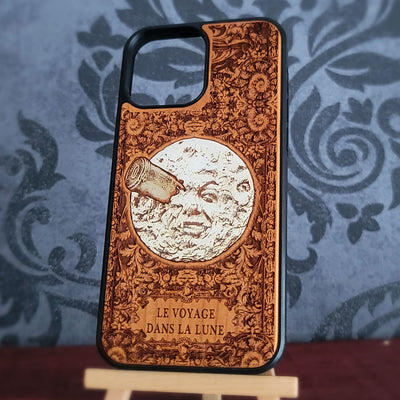 iPhone & Samsung Galaxy Wood Phone Case -Artwork "Trip to the Moon" Hand Painted