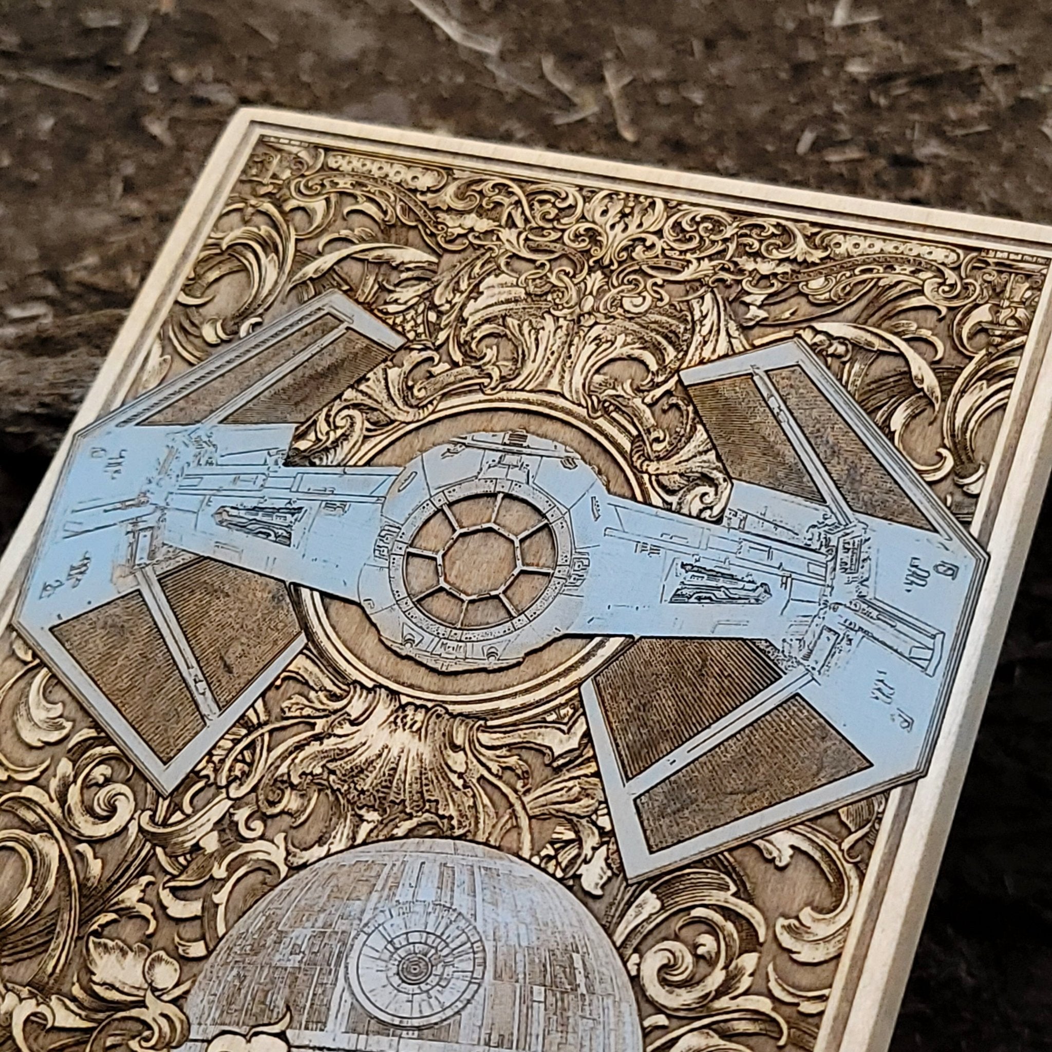 Unique Star Wars home decor – handcrafted wood art of Vader’s ship