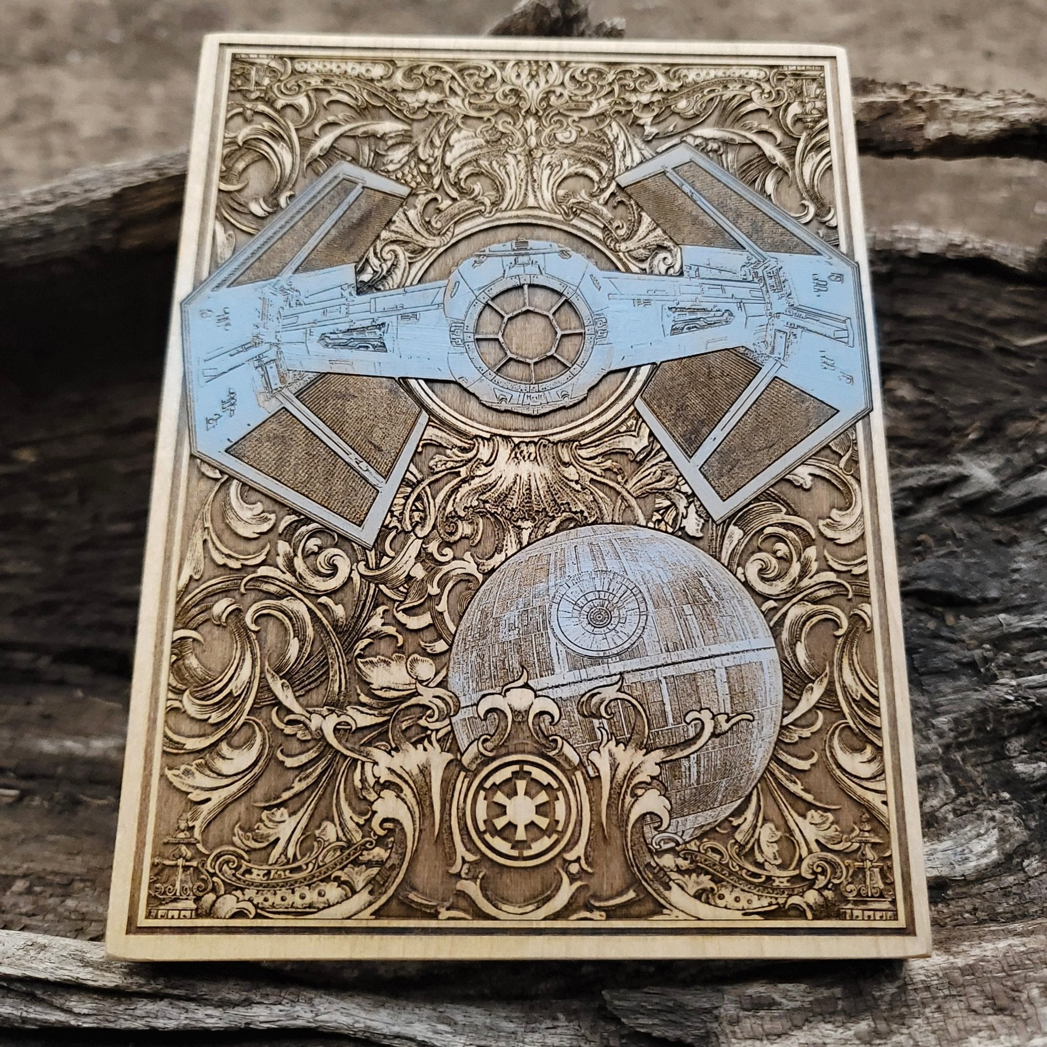 Sci-fi geek gift – Darth Vader TIE Fighter wood engraving
