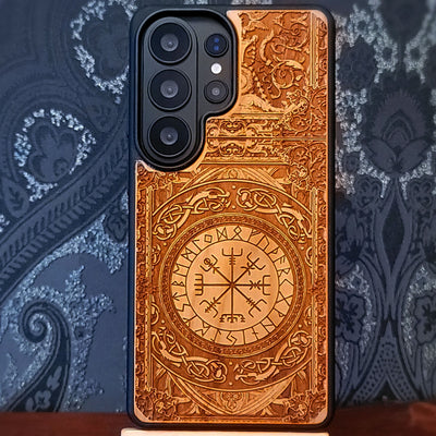 iPhone &amp; Samsung Galaxy Holz Handyhülle Wikinger Rune - Der Vegvisir Kompass II
