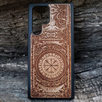 Load image into Gallery viewer, iPhone &amp; Samsung Galaxy Wood Phone Case Viking Rune - The Vegvisir Compass II
