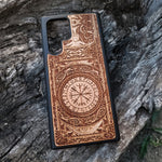 Load image into Gallery viewer, iPhone &amp; Samsung Galaxy Wood Phone Case Viking Rune - The Vegvisir Compass II
