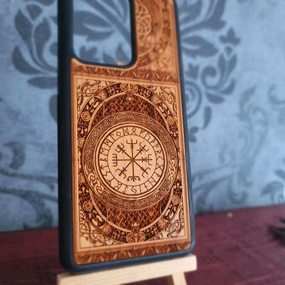 Vegvisir Norse Rune Engraved Wood Phone Case