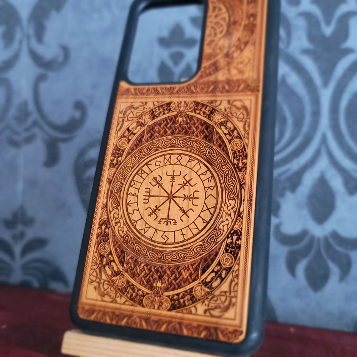 Vegvisir Norse Rune Engraved Wood Phone Case