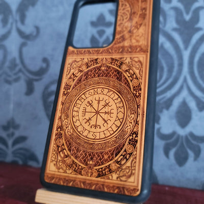 Vegvisir Norse Rune Engraved Wood Phone Case