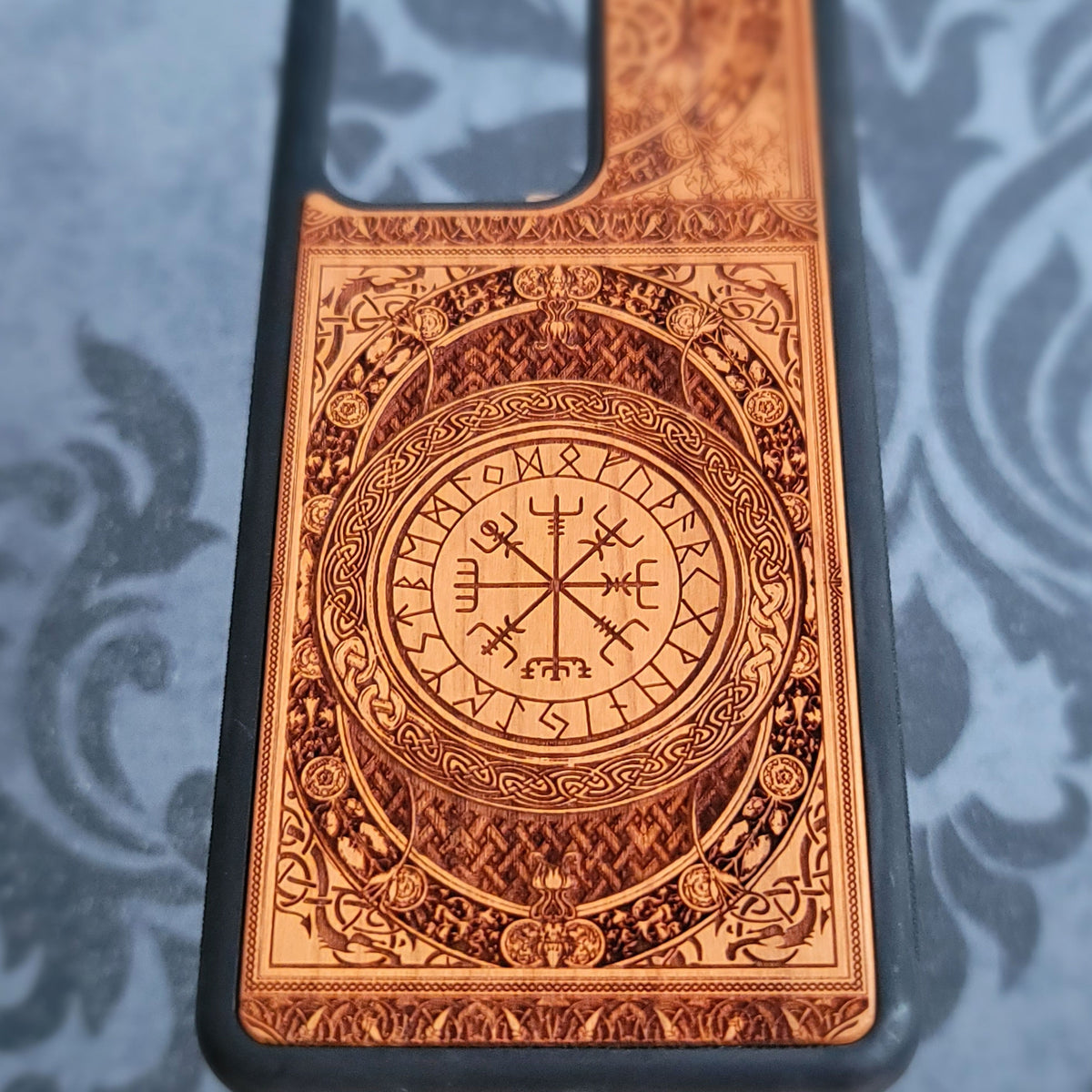 Vegvisir Norse Rune Engraved Wood Phone Case