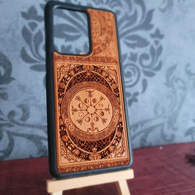 Viking Vegvisir Rune & Moon Phase Wood Phone Case
