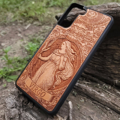 Virgo-themed zodiac wood phone case gift for astrology fans
