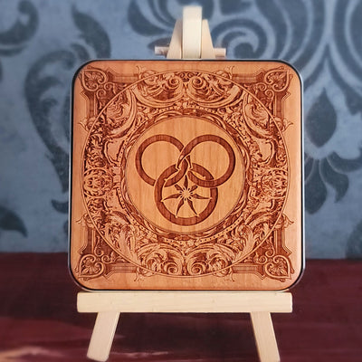 wheel of time wireless charger laser engraved on wood