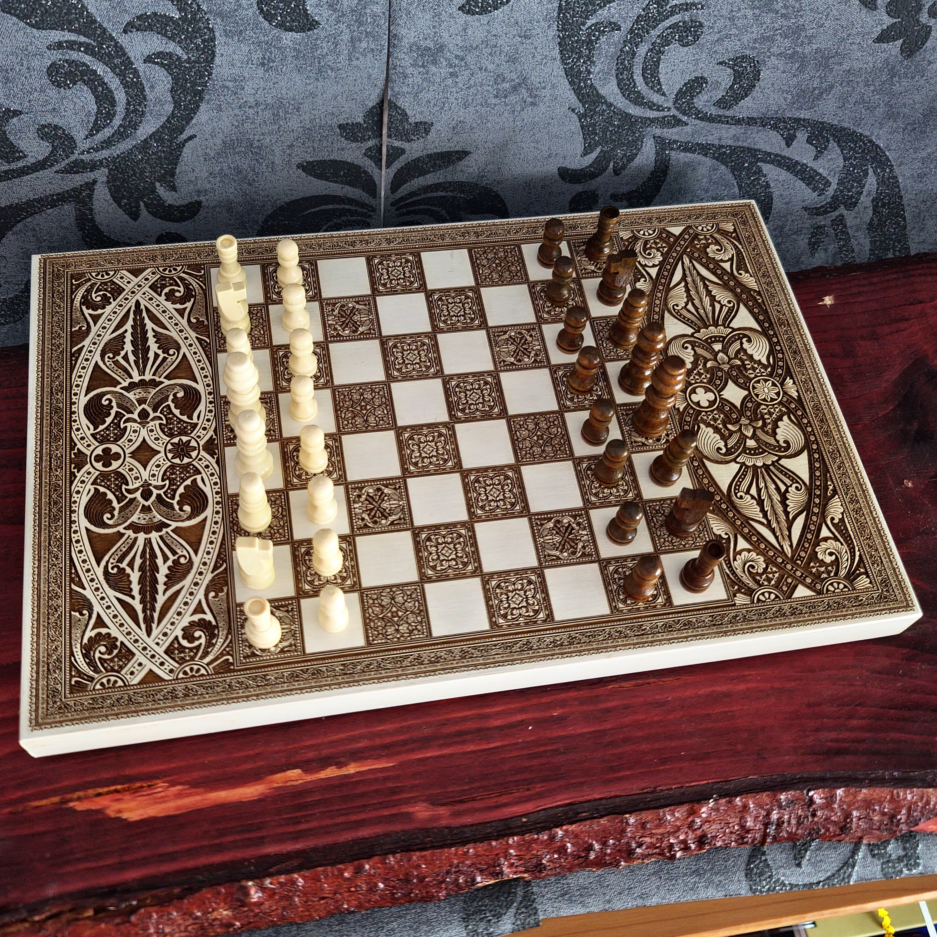 White Chess Board Wood - A4 Size