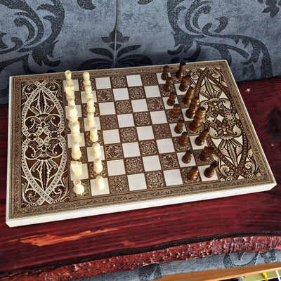 White Chess Board Wood - A4 Size