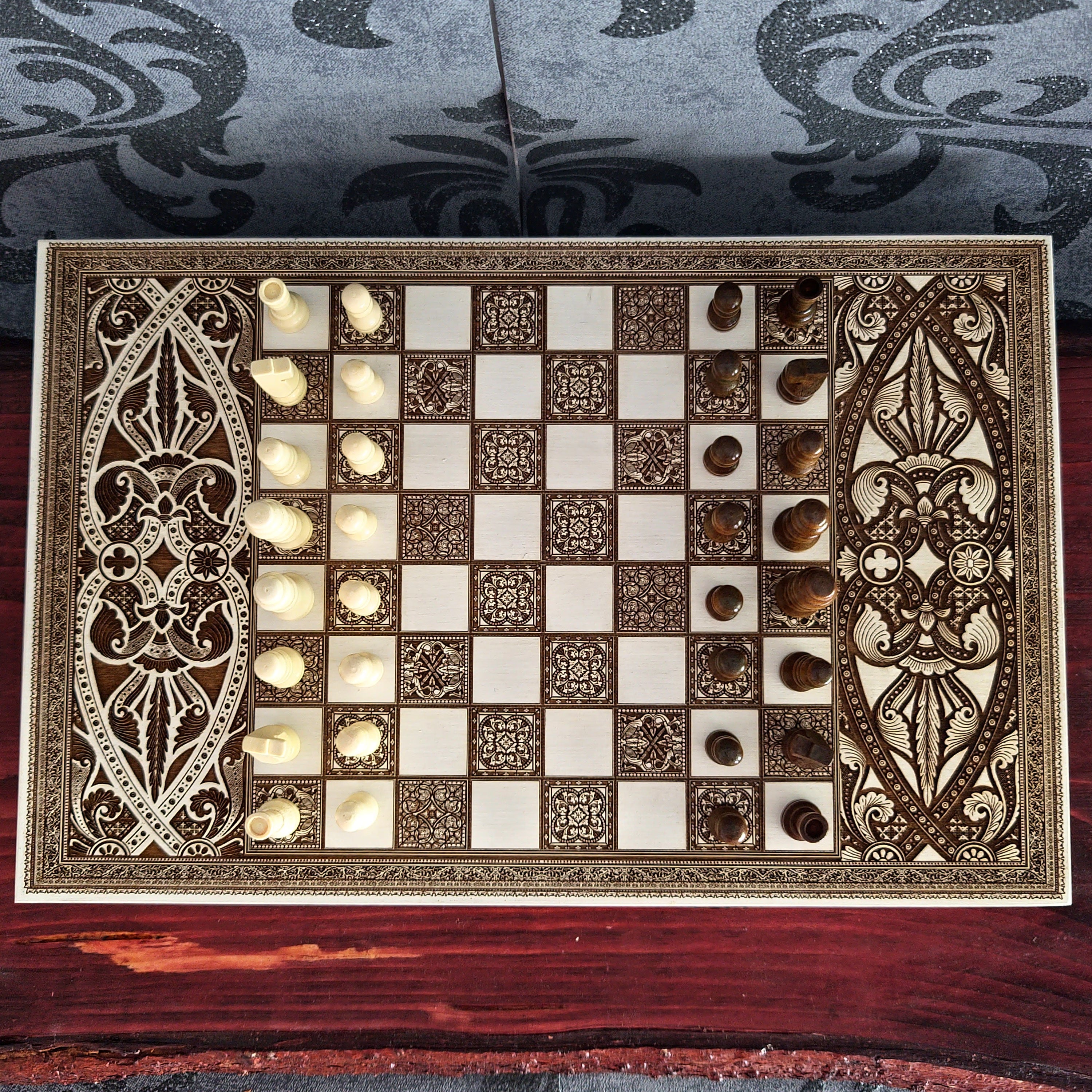 White Chess Board Wood - A4 Size