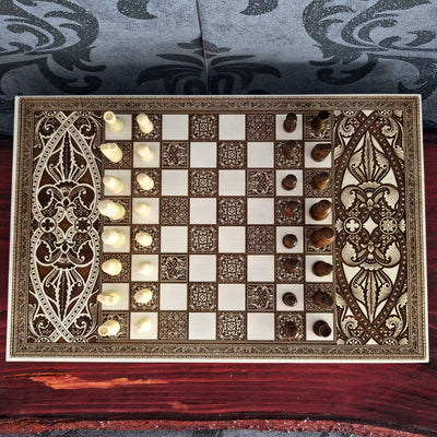 White Chess Board Wood - A4 Size