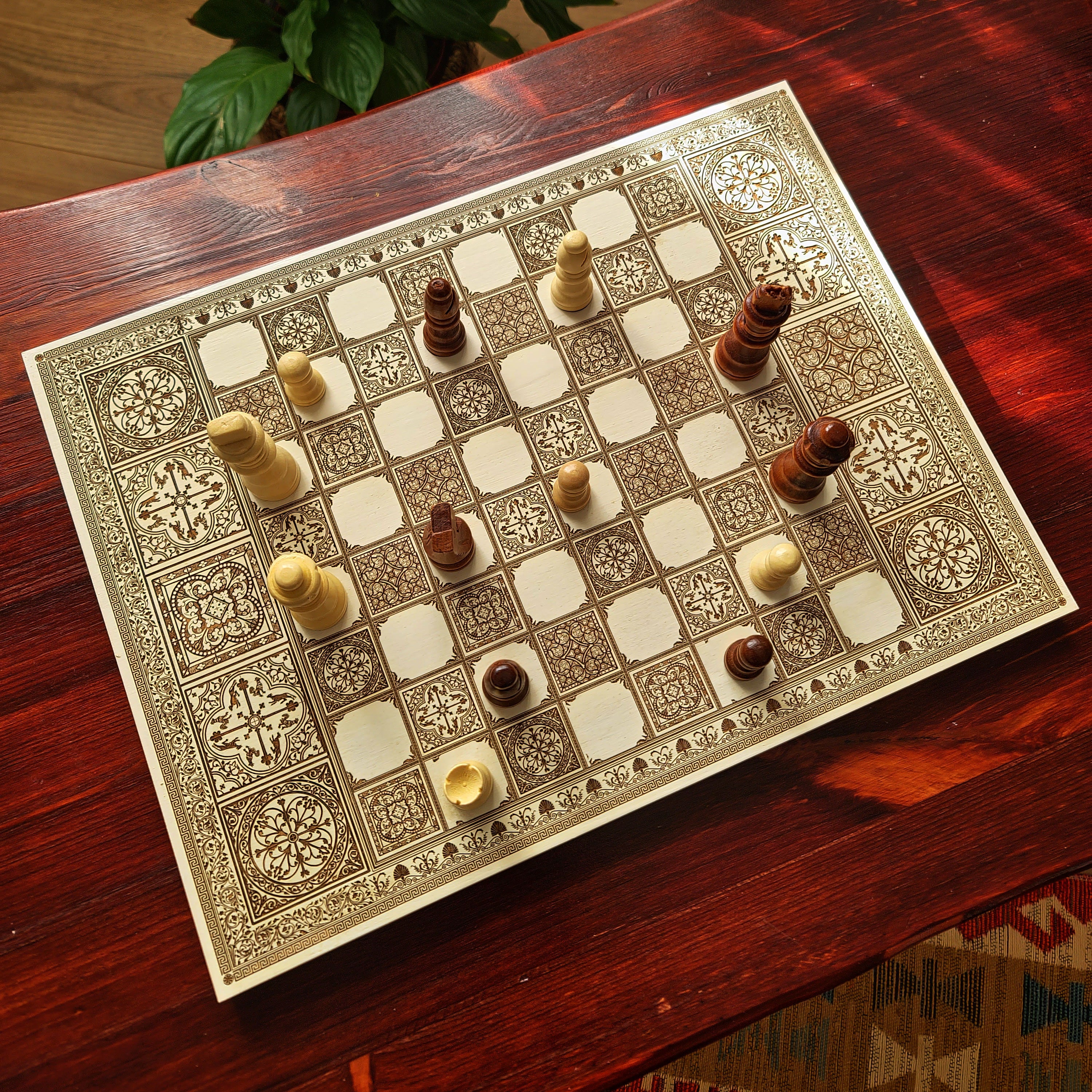 Spanish Tiles Chess Board - White & Brown - A3 Large Size