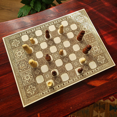 Spanish Tiles Chess Board - White & Brown - A3 Large Size