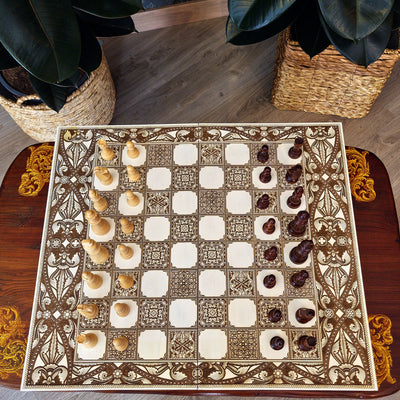 Decorative wood chessboard laser engraved