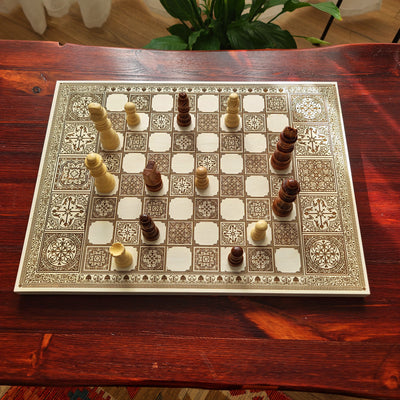 Spanish Tiles Chess Board - White & Brown - A3 Large Size