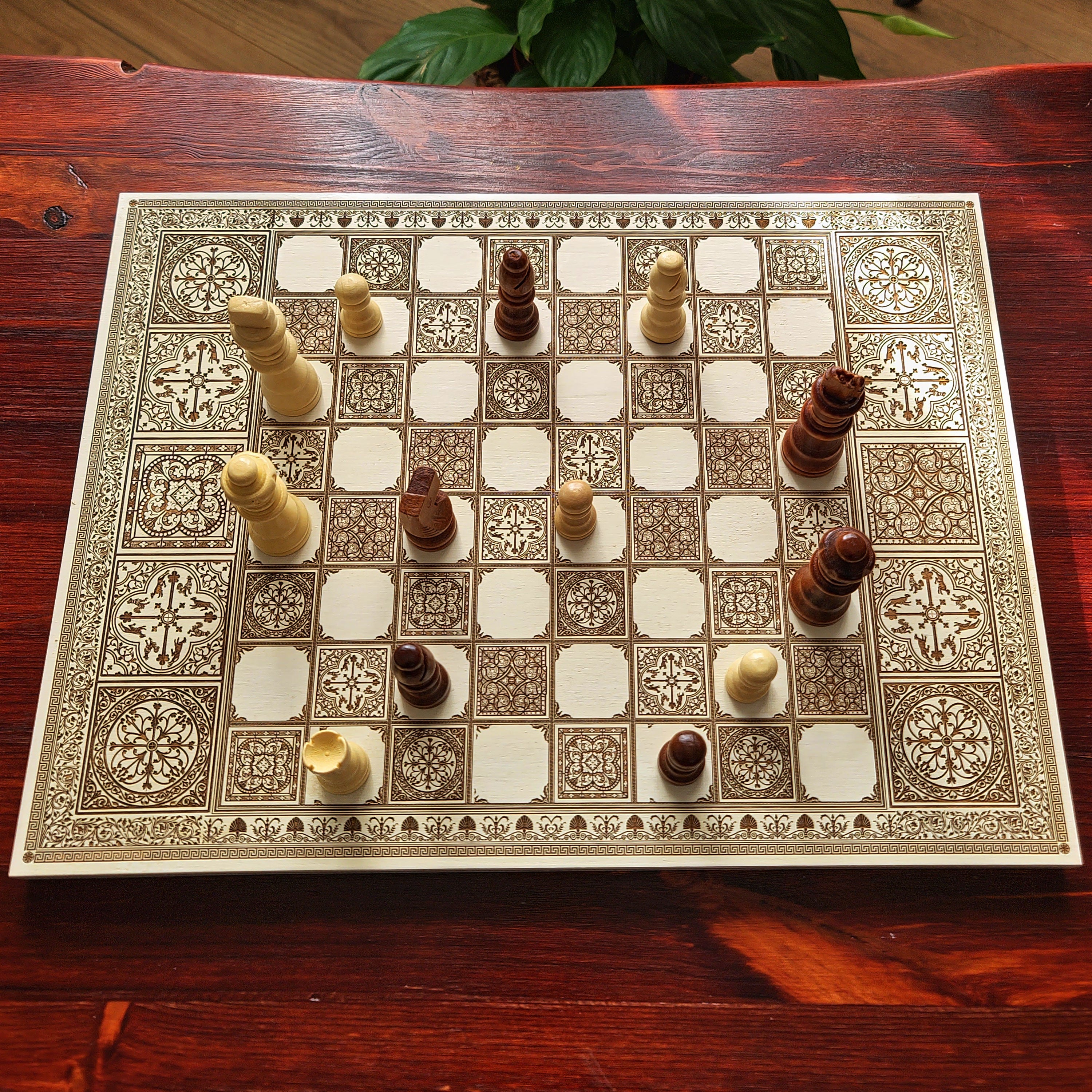 Spanish Tiles Chess Board - White & Brown - A3 Large Size