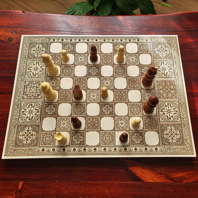 Spanish Tiles Chess Board - White & Brown - A3 Large Size