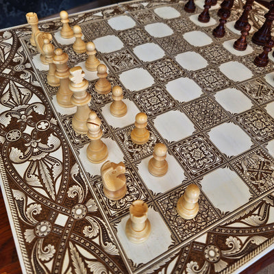 Decorative wood chessboard laser engraved