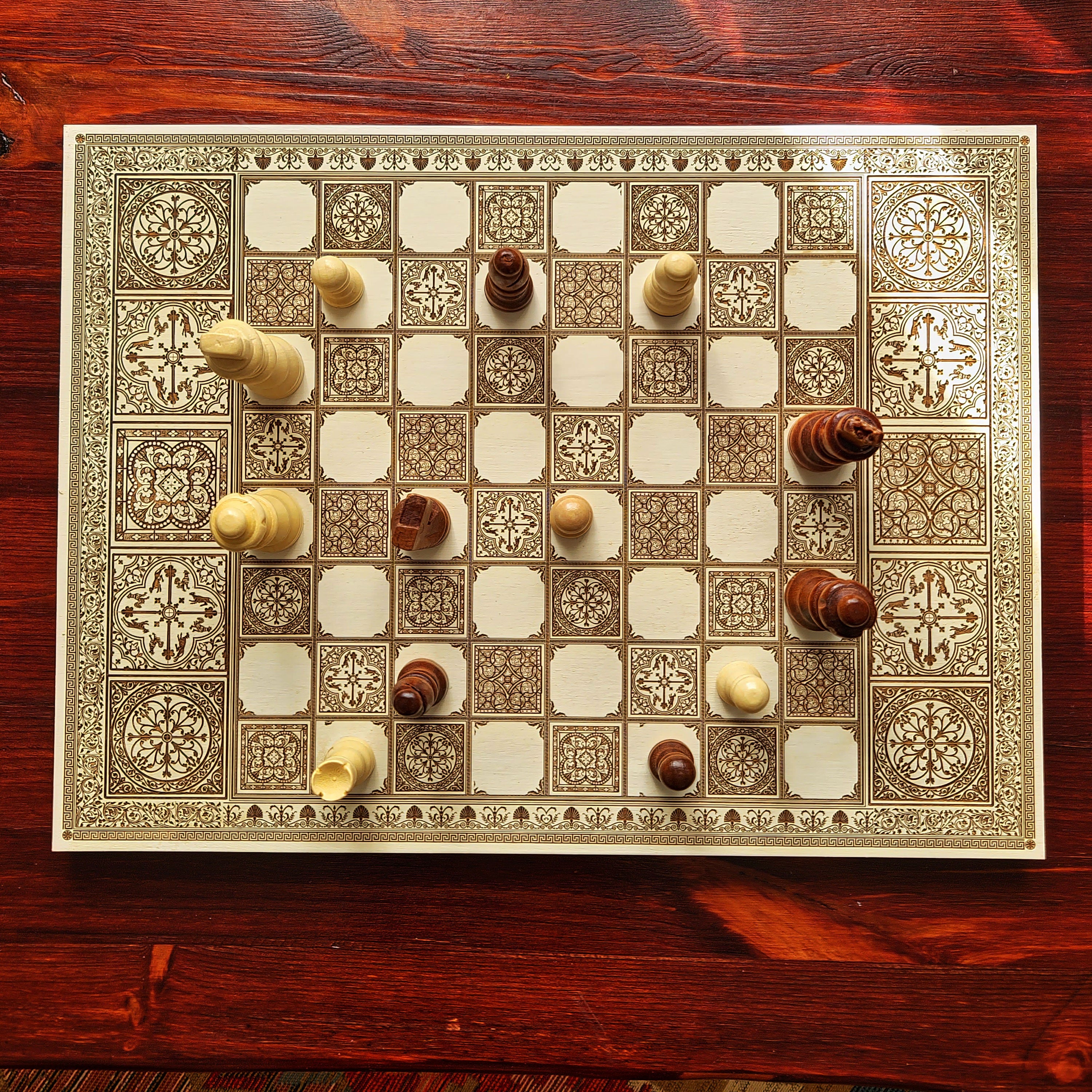 Spanish Tiles Chess Board - White & Brown - A3 Large Size