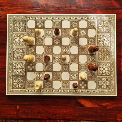 Spanish Tiles Chess Board - White & Brown - A3 Large Size