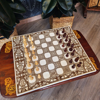 Decorative wood chessboard laser engraved