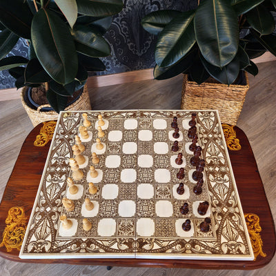 Tablero de ajedrez de fichas españolas - Blanco y marrón - Tamaño de torneo