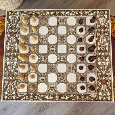 Tablero de ajedrez de fichas españolas - Blanco y marrón - Tamaño de torneo