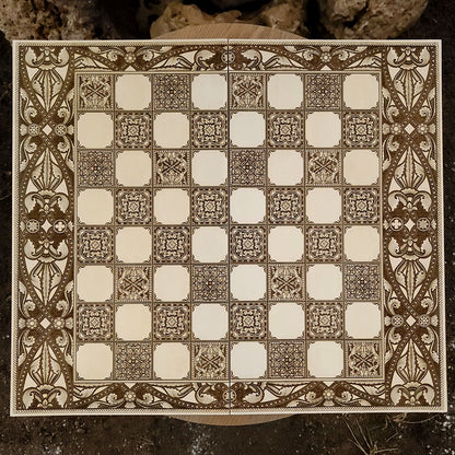 Spanish Tiles Chess Board - White & Brown - Tournament Size