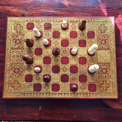 Spanish Tiles Chess Board - Red Walnut & Gold - A3 Large Size
