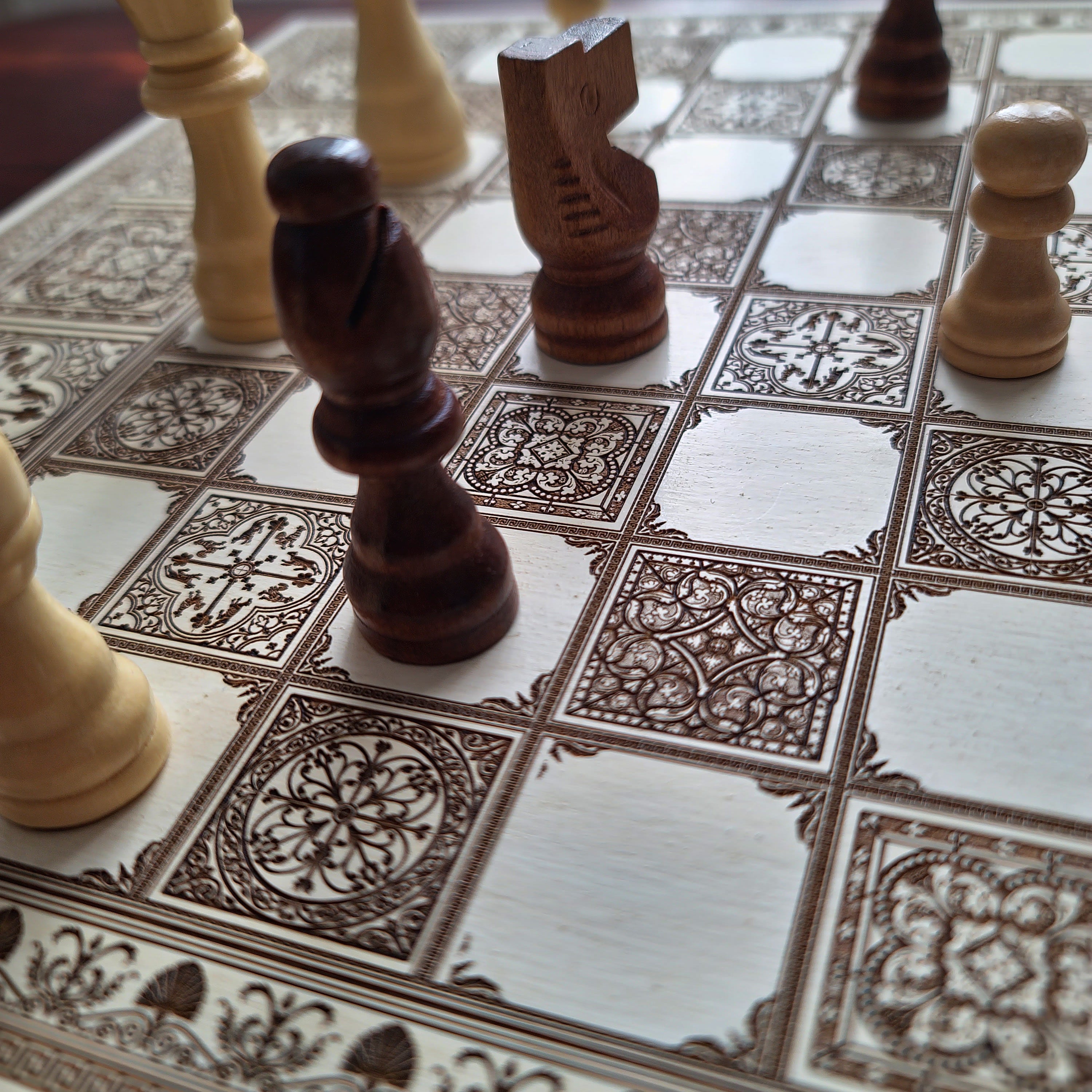 Spanish Tiles Chess Board - White & Brown - A3 Large Size