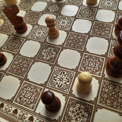 Spanish Tiles Chess Board - White & Brown - A3 Large Size