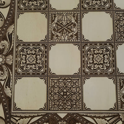 Spanish Tiles Chess Board - White & Brown - Tournament Size – gothic art, engraved wood, dark fantasy, skeleton design, artisan crafted