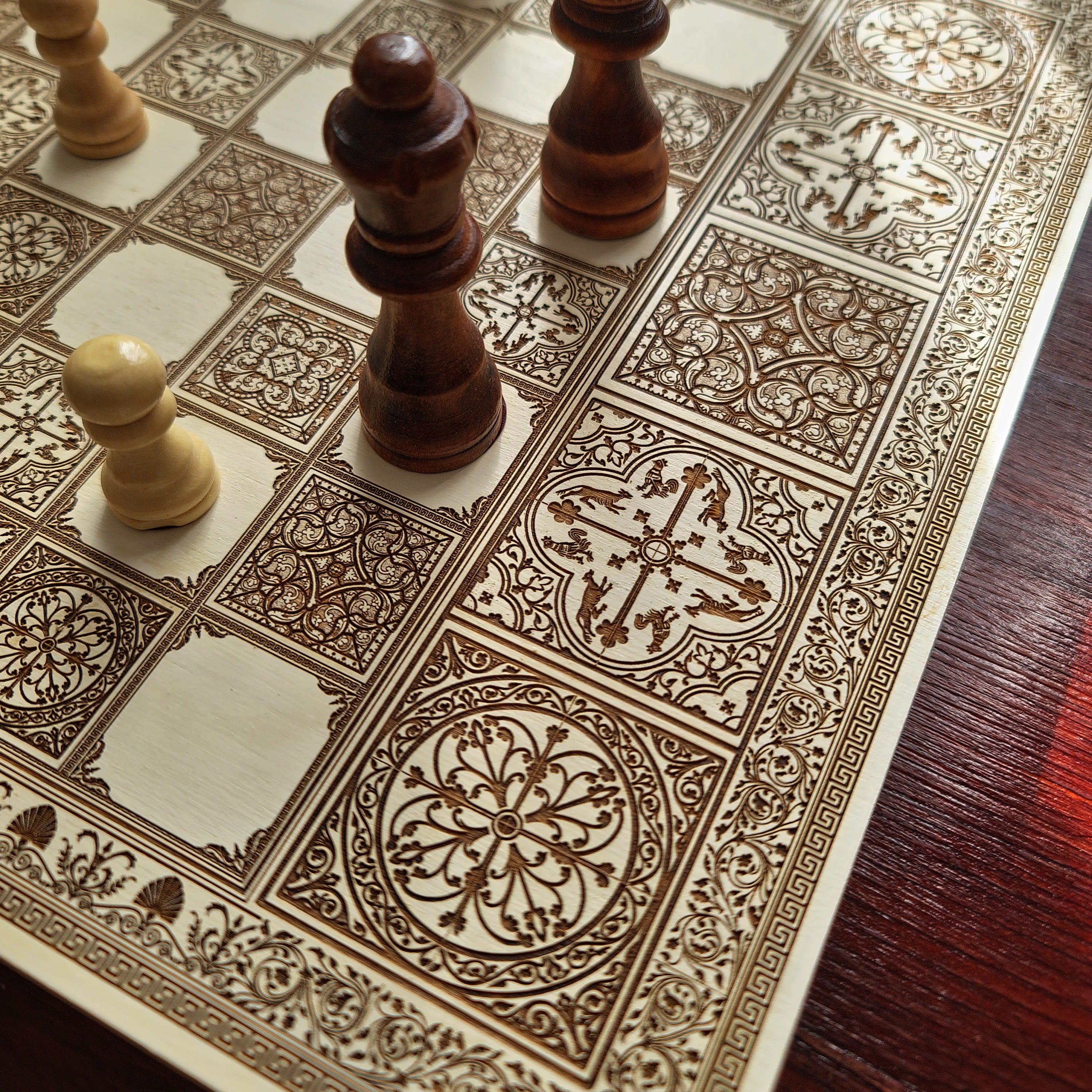 Spanish Tiles Chess Board - White & Brown - A3 Large Size