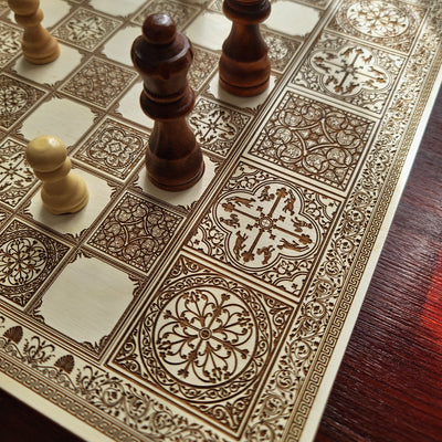 Spanish Tiles Chess Board - White & Brown - A3 Large Size