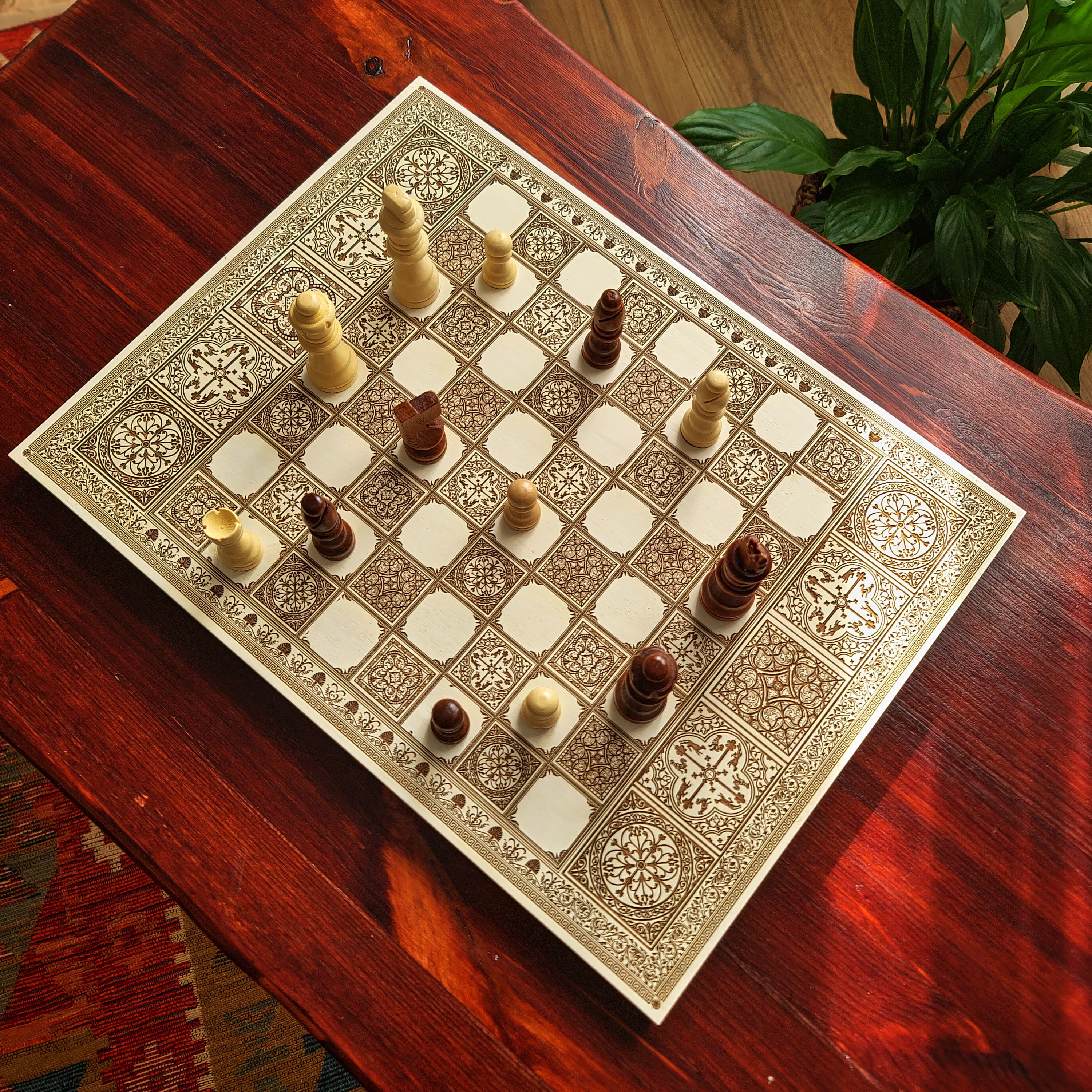 Spanish Tiles Chess Board - White & Brown - A3 Large Size