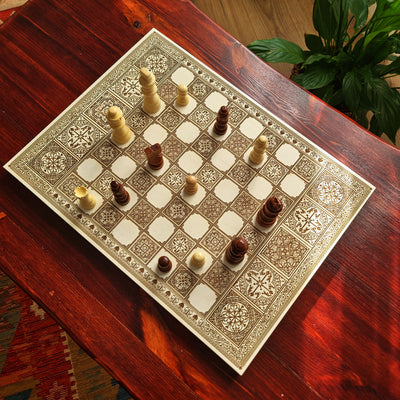Spanish Tiles Chess Board - White & Brown - A3 Large Size